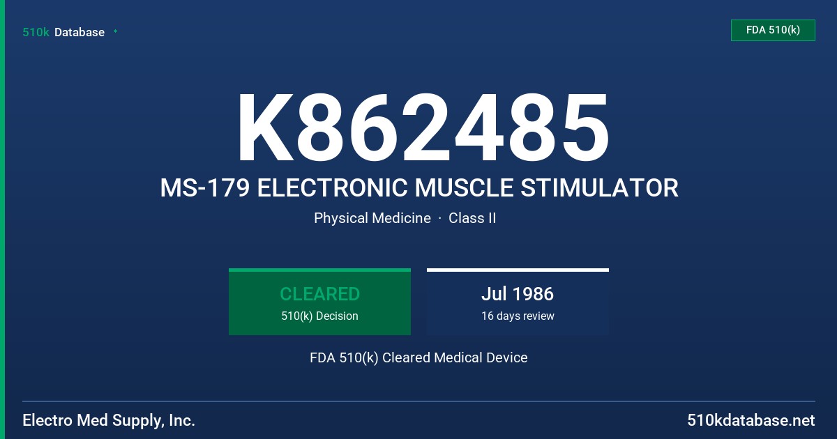 K862485 MS-179 ELECTRONIC MUSCLE STIMULATOR FDA 510(k) Cleared Medical Device