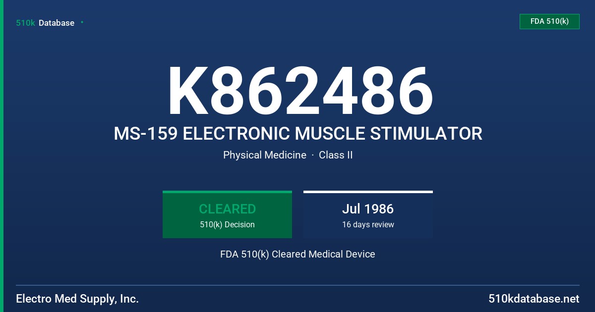 K862486 MS-159 ELECTRONIC MUSCLE STIMULATOR FDA 510(k) Cleared Medical Device