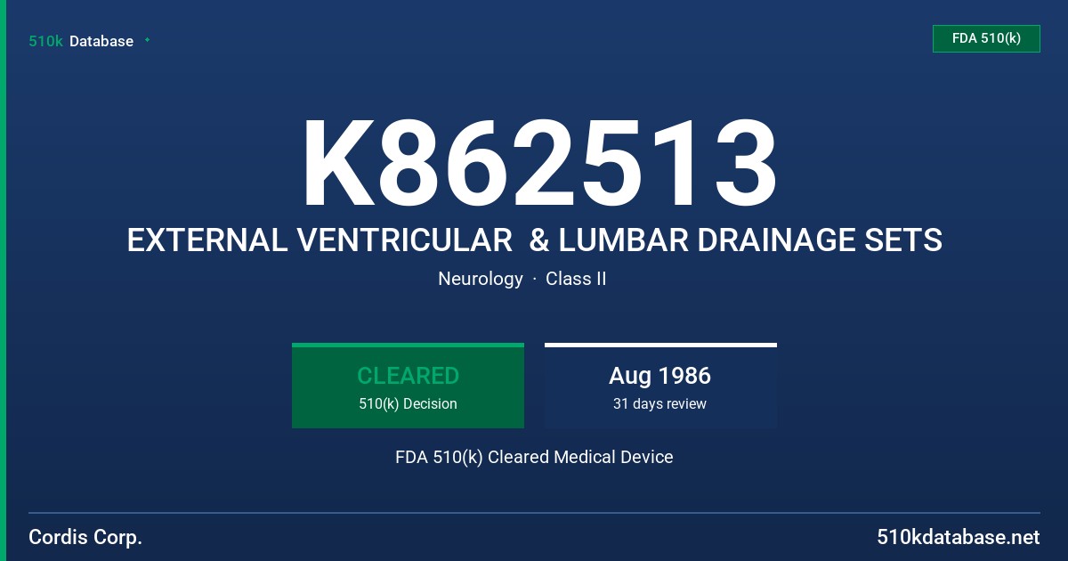 K862513 EXTERNAL VENTRICULAR  & LUMBAR DRAINAGE SETS FDA 510(k) Cleared Medical Device