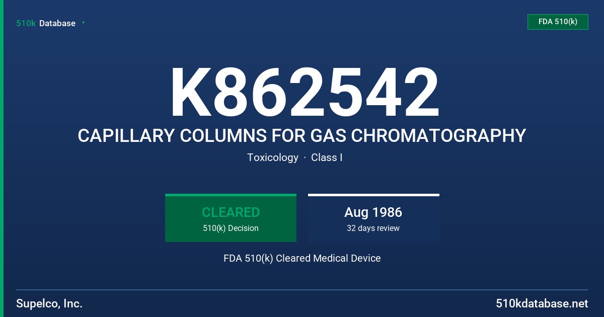 K862542 CAPILLARY COLUMNS FOR GAS CHROMATOGRAPHY FDA 510(k) Cleared Medical Device