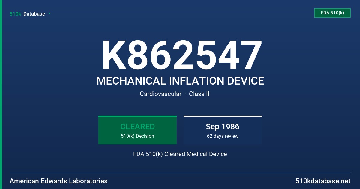 K862547 MECHANICAL INFLATION DEVICE FDA 510(k) Cleared Medical Device