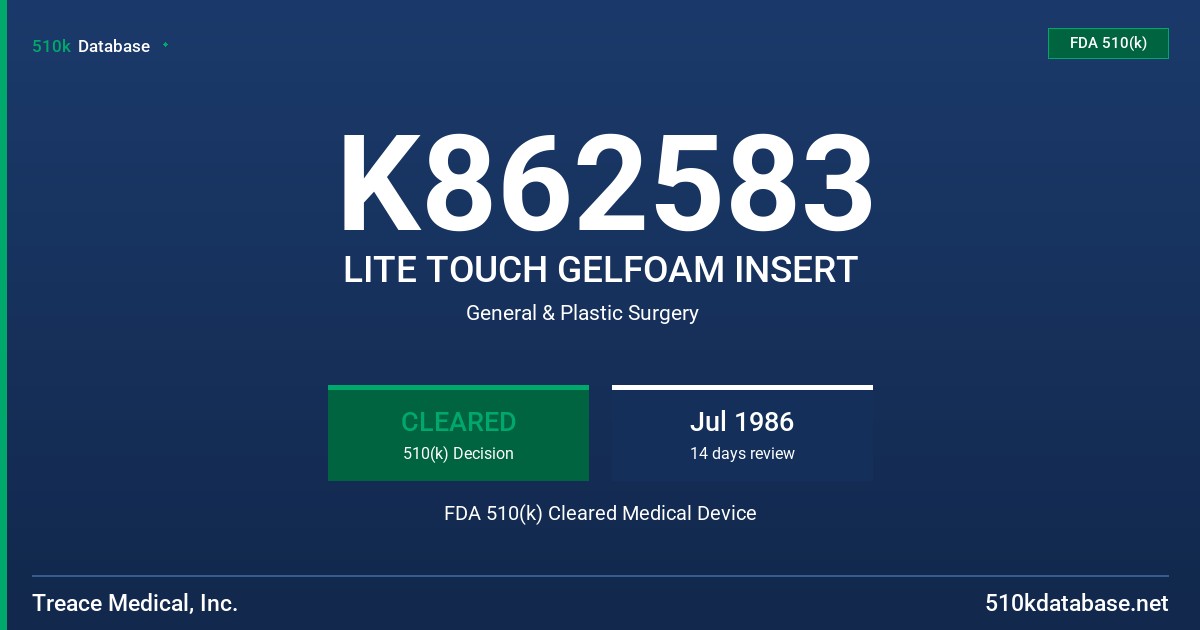 K862583 LITE TOUCH GELFOAM INSERT FDA 510(k) Cleared Medical Device