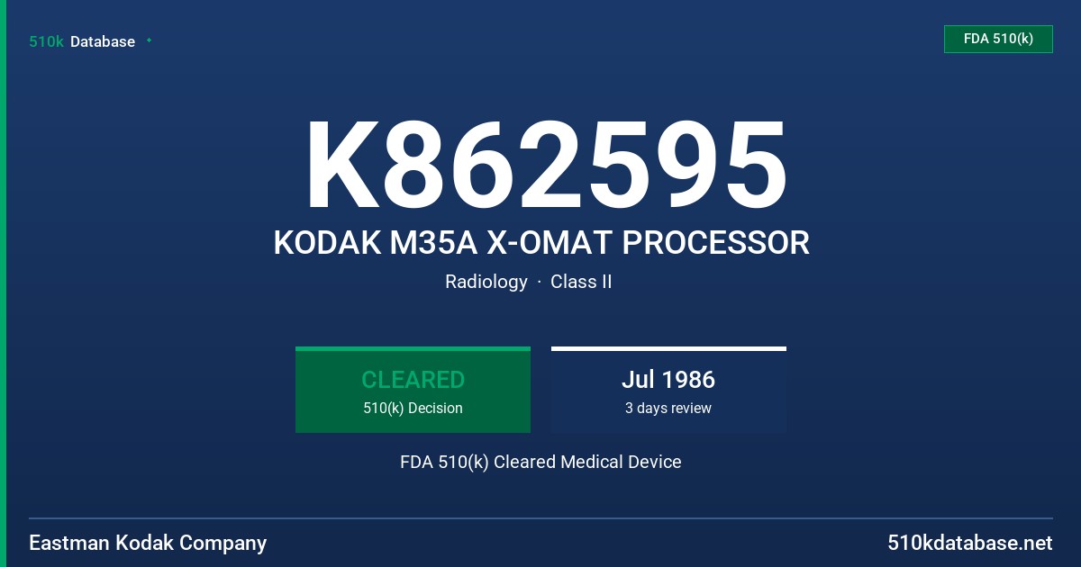K862595 KODAK M35A X-OMAT PROCESSOR FDA 510(k) Cleared Medical Device