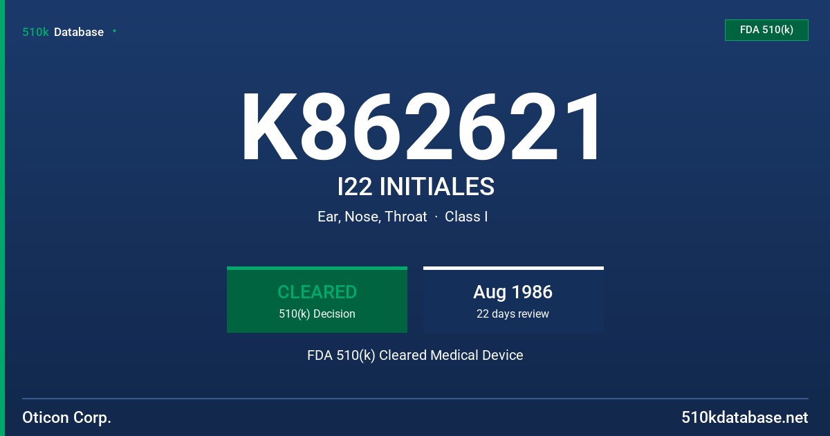 K862621 I22 INITIALES FDA 510(k) Cleared Medical Device