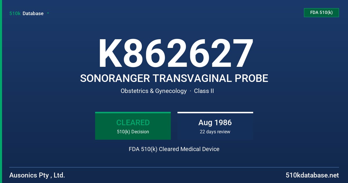 K862627 SONORANGER TRANSVAGINAL PROBE FDA 510(k) Cleared Medical Device