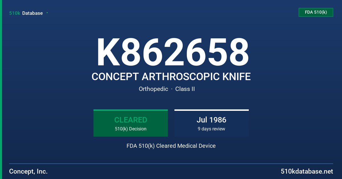 K862658 CONCEPT ARTHROSCOPIC KNIFE FDA 510(k) Cleared Medical Device