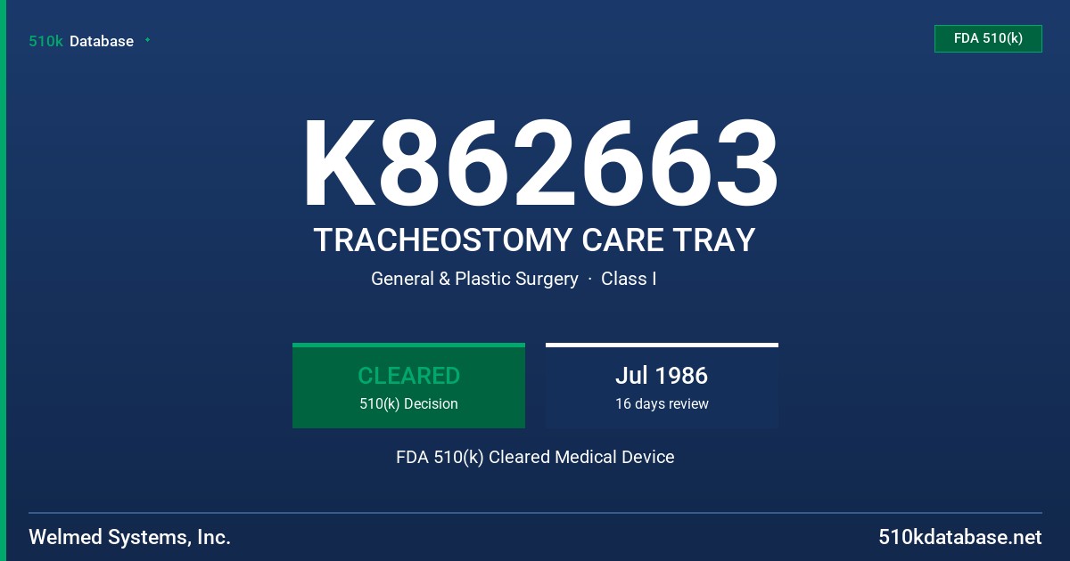 K862663 TRACHEOSTOMY CARE TRAY FDA 510(k) Cleared Medical Device
