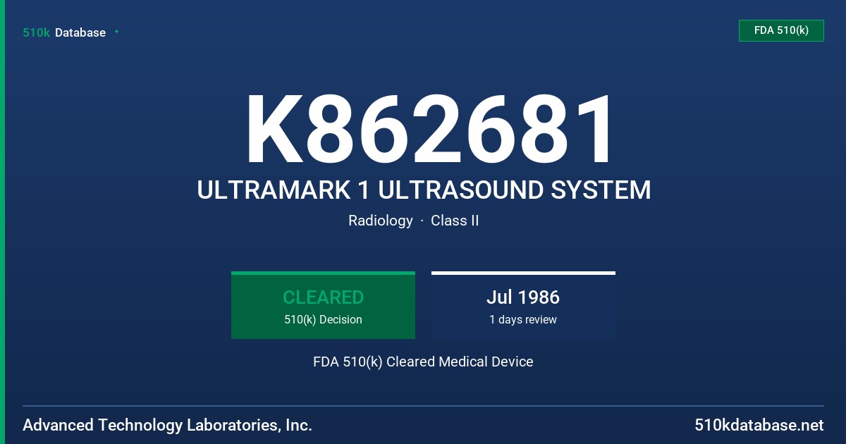 K862681 ULTRAMARK 1 ULTRASOUND SYSTEM FDA 510(k) Cleared Medical Device