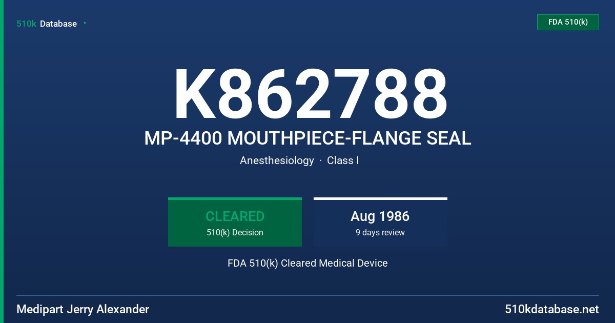 K862788 MP-4400 MOUTHPIECE-FLANGE SEAL FDA 510(k) Cleared Medical Device