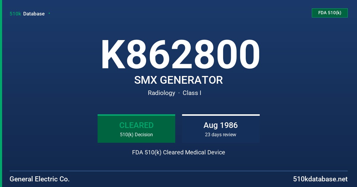 K862800 SMX GENERATOR FDA 510(k) Cleared Medical Device