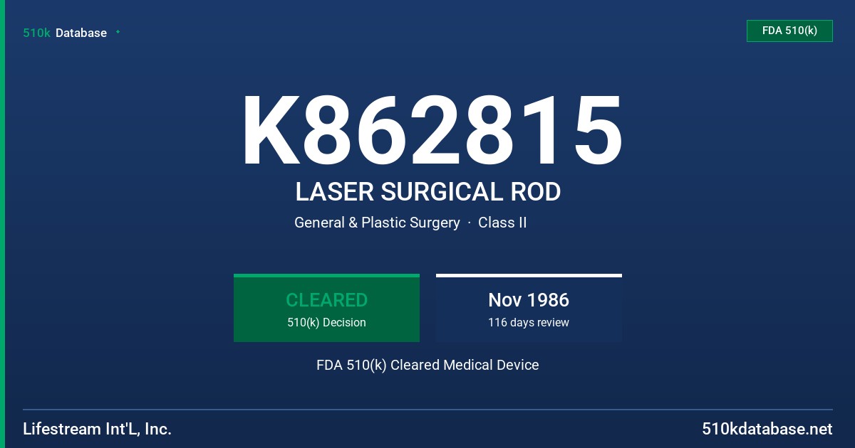 K862815 LASER SURGICAL ROD FDA 510(k) Cleared Medical Device