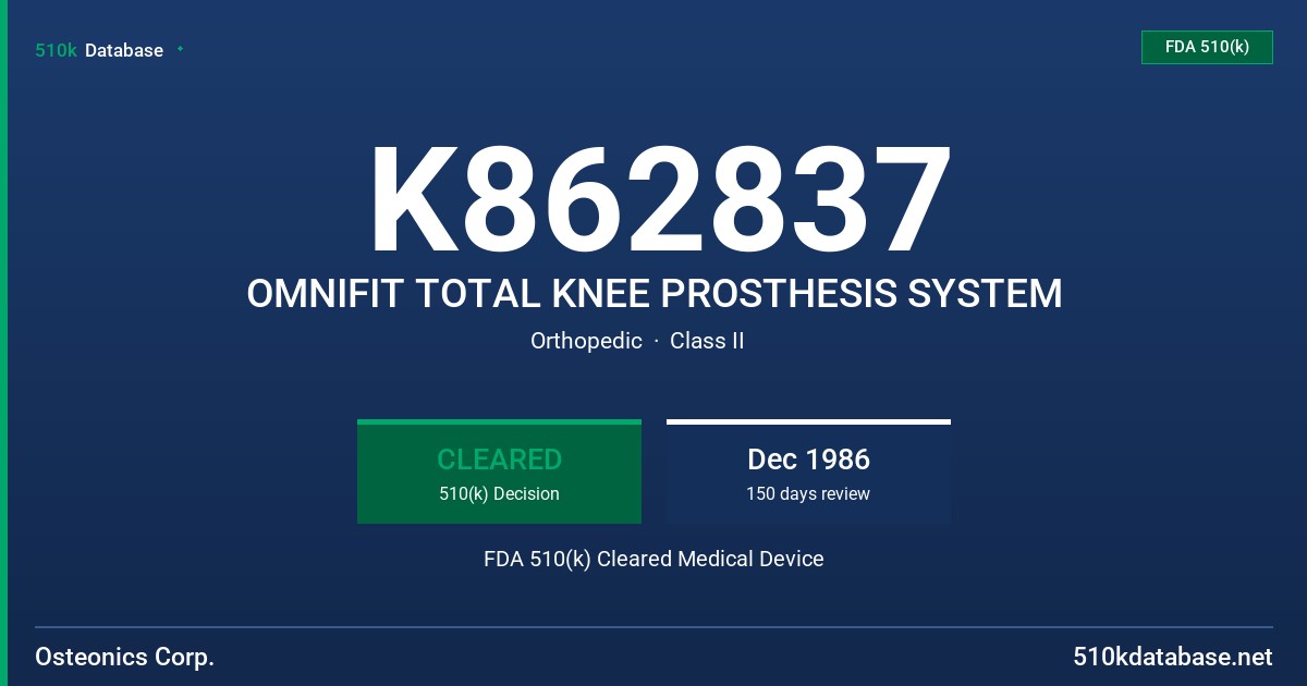 K862837 OMNIFIT TOTAL KNEE PROSTHESIS SYSTEM FDA 510(k) Cleared Medical Device