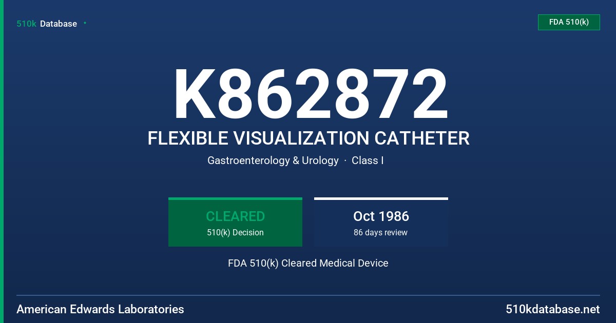 K862872 FLEXIBLE VISUALIZATION CATHETER FDA 510(k) Cleared Medical Device