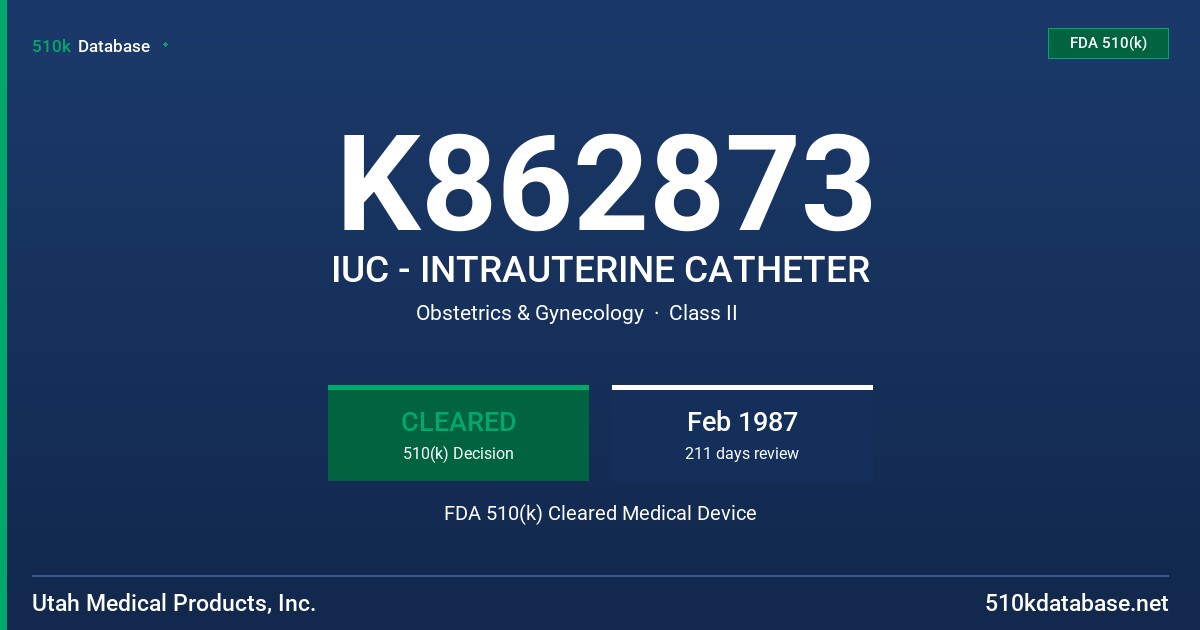 K862873 IUC - INTRAUTERINE CATHETER FDA 510(k) Cleared Medical Device