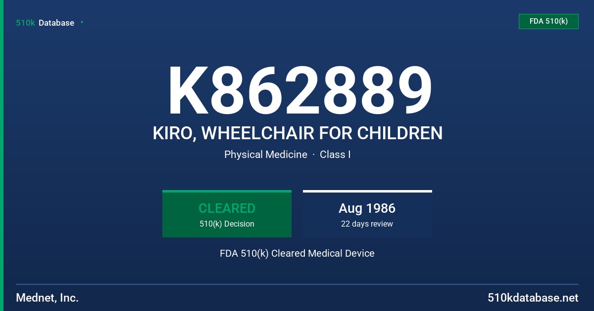 K862889 KIRO, WHEELCHAIR FOR CHILDREN FDA 510(k) Cleared Medical Device