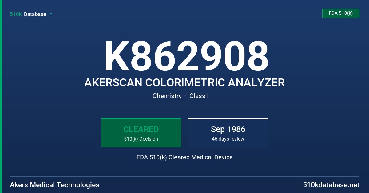K862908 AKERSCAN COLORIMETRIC ANALYZER FDA 510(k) Cleared Medical Device