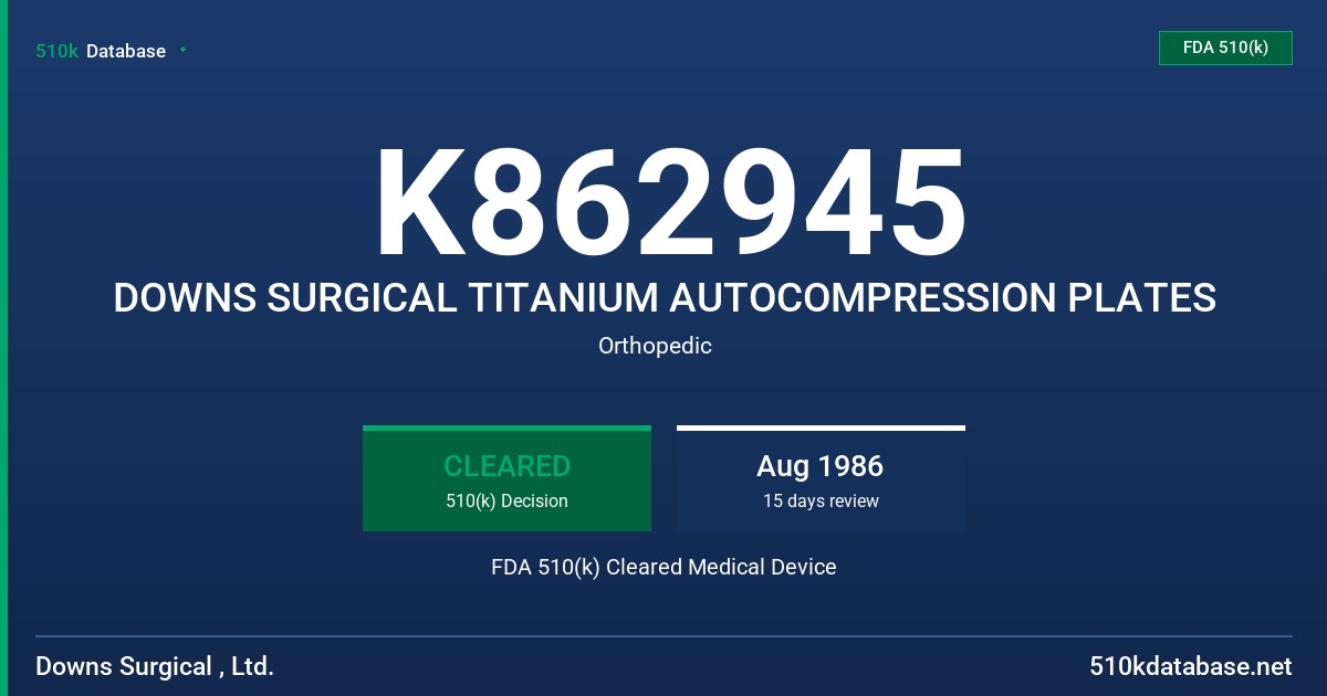 K862945 DOWNS SURGICAL TITANIUM AUTOCOMPRESSION PLATES FDA 510(k) Cleared Medical Device