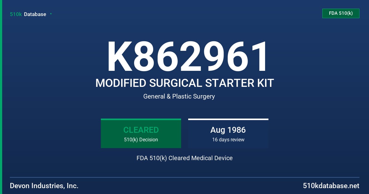K862961 MODIFIED SURGICAL STARTER KIT FDA 510(k) Cleared Medical Device