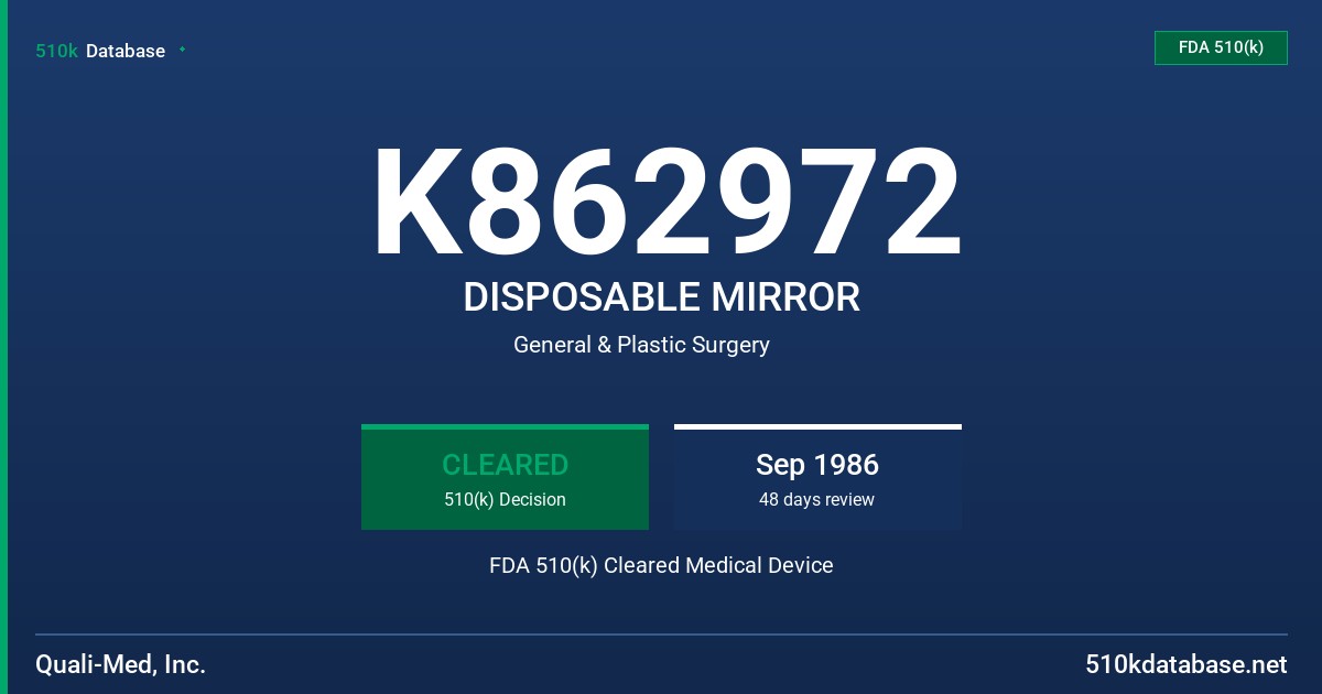 K862972 DISPOSABLE MIRROR FDA 510(k) Cleared Medical Device