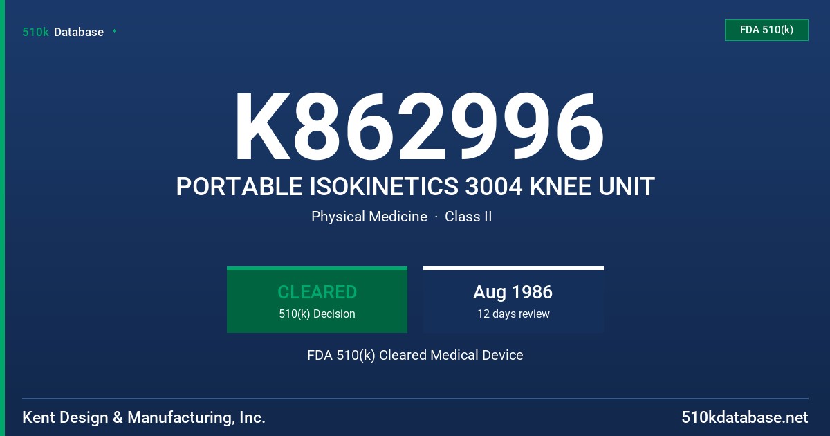 K862996 PORTABLE ISOKINETICS 3004 KNEE UNIT FDA 510(k) Cleared Medical Device