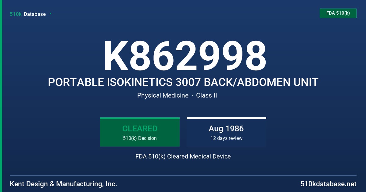 K862998 PORTABLE ISOKINETICS 3007 BACK/ABDOMEN UNIT FDA 510(k) Cleared Medical Device