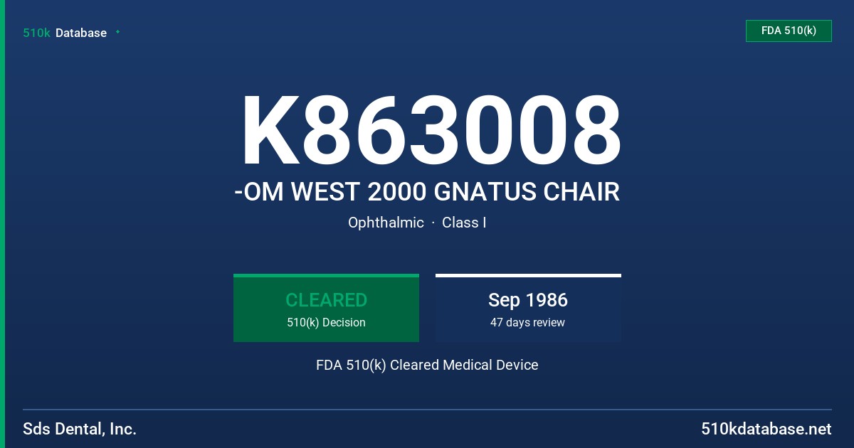 K863008 -OM WEST 2000 GNATUS CHAIR FDA 510(k) Cleared Medical Device