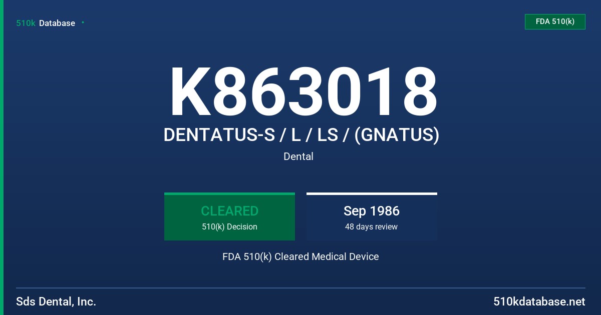 K863018 DENTATUS-S / L / LS / (GNATUS) FDA 510(k) Cleared Medical Device