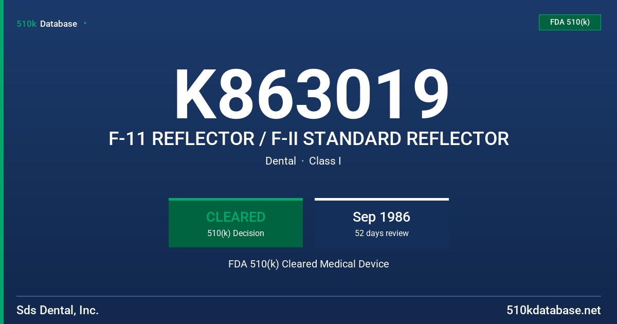 K863019 F-11 REFLECTOR / F-II STANDARD REFLECTOR FDA 510(k) Cleared Medical Device