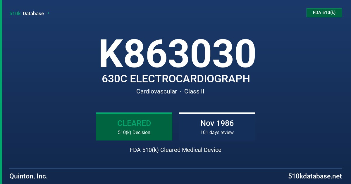 K863030 630C ELECTROCARDIOGRAPH FDA 510(k) Cleared Medical Device