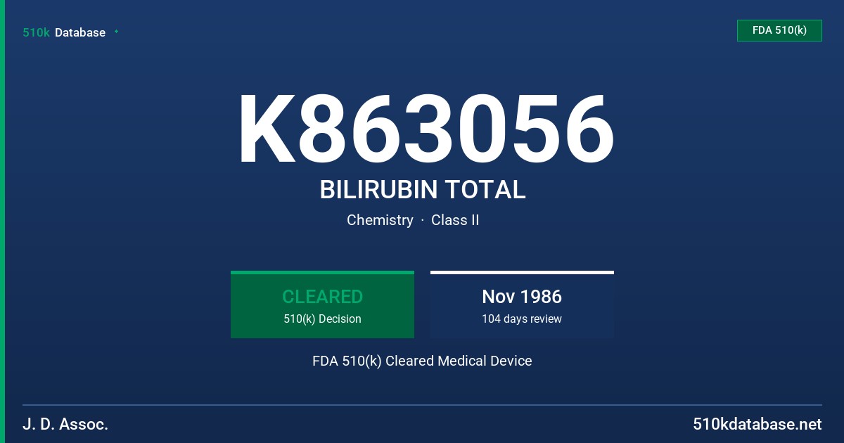 K863056 BILIRUBIN TOTAL FDA 510(k) Cleared Medical Device