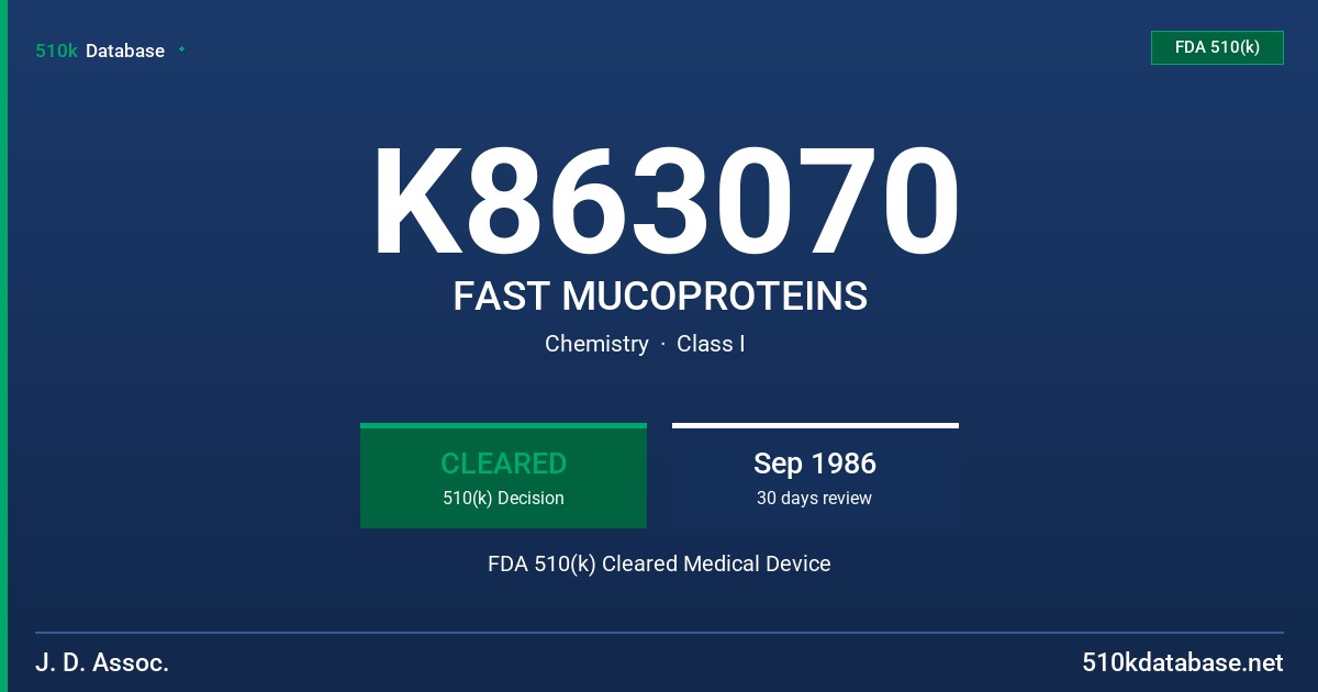 K863070 FAST MUCOPROTEINS FDA 510(k) Cleared Medical Device