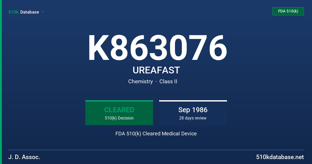 K863076 UREAFAST FDA 510(k) Cleared Medical Device
