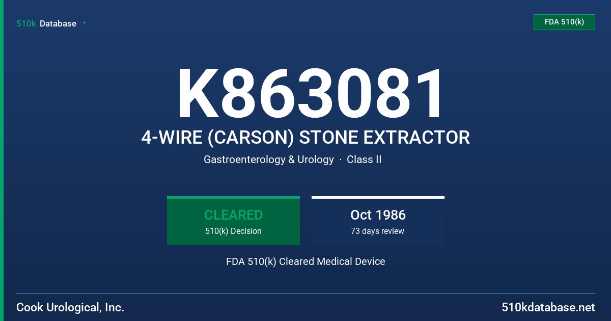 K863081 4-WIRE (CARSON) STONE EXTRACTOR FDA 510(k) Cleared Medical Device
