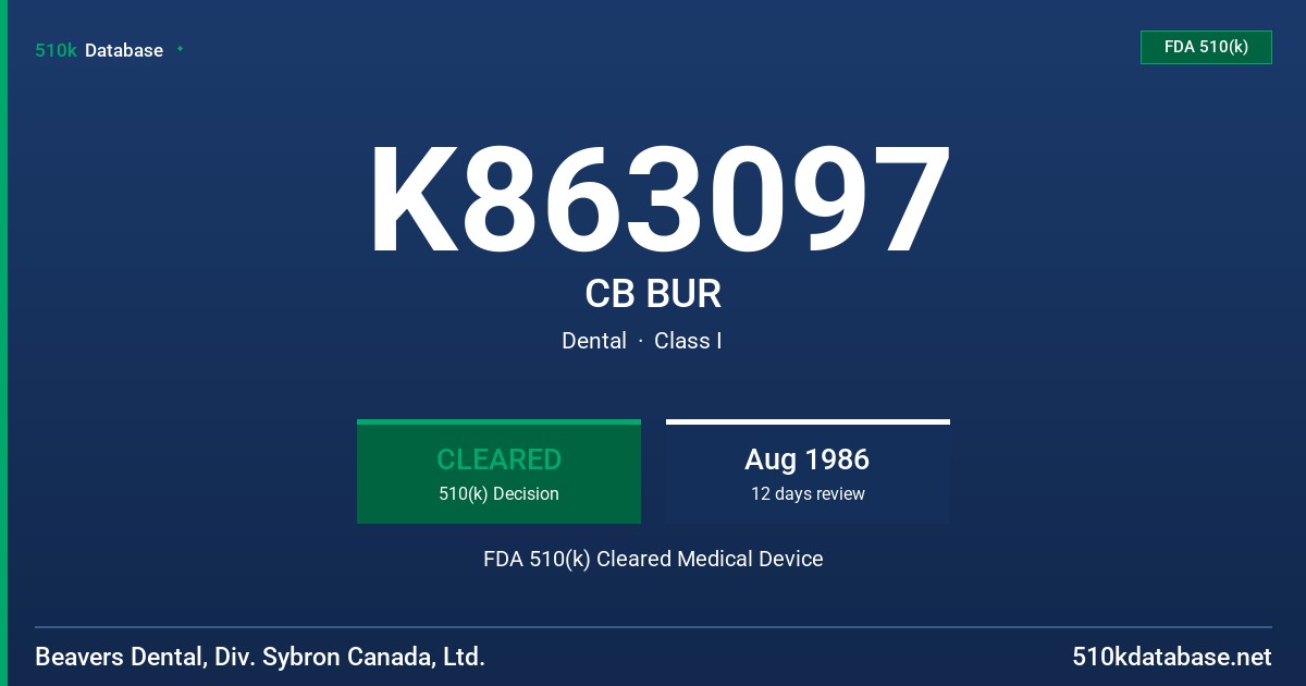 K863097 CB BUR FDA 510(k) Cleared Medical Device