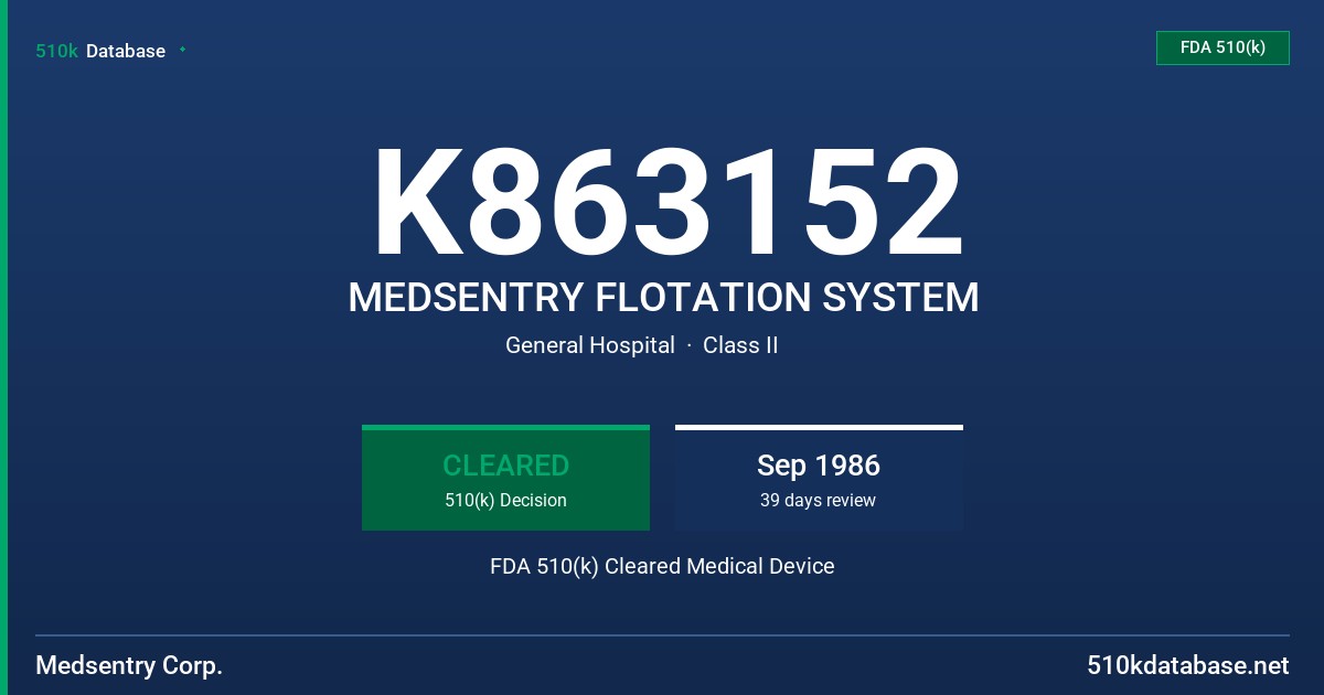 K863152 MEDSENTRY FLOTATION SYSTEM FDA 510(k) Cleared Medical Device