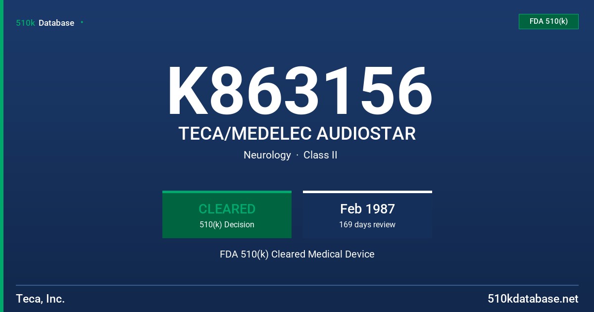K863156 TECA/MEDELEC AUDIOSTAR FDA 510(k) Cleared Medical Device