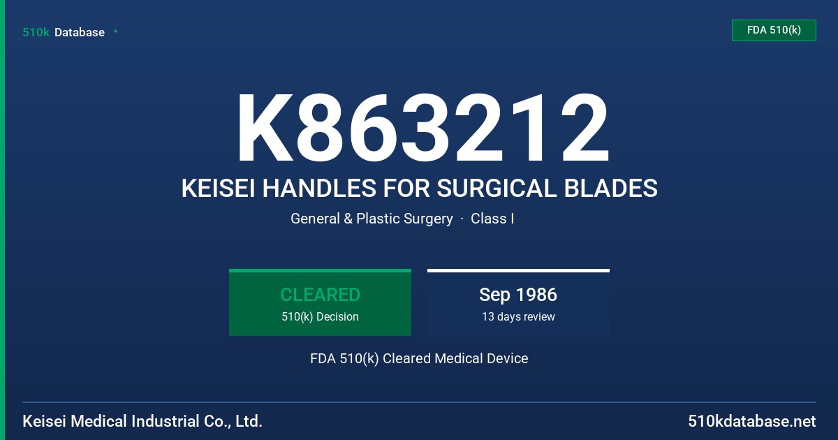 K863212 KEISEI HANDLES FOR SURGICAL BLADES FDA 510(k) Cleared Medical Device