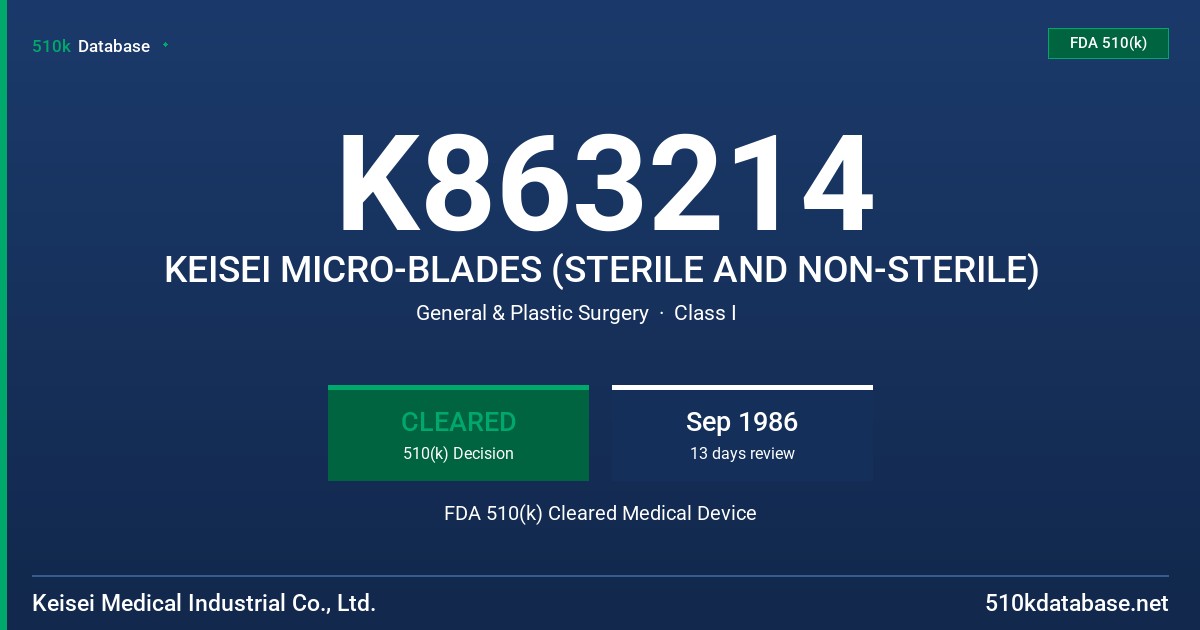 K863214 KEISEI MICRO-BLADES (STERILE AND NON-STERILE) FDA 510(k) Cleared Medical Device