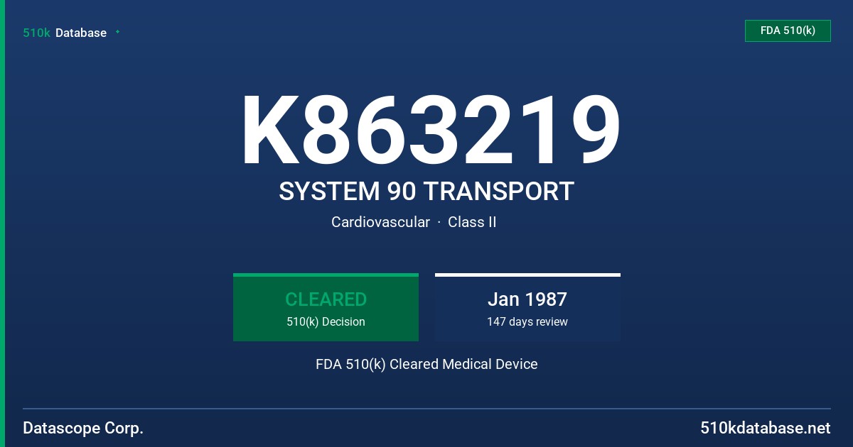 K863219 SYSTEM 90 TRANSPORT FDA 510(k) Cleared Medical Device