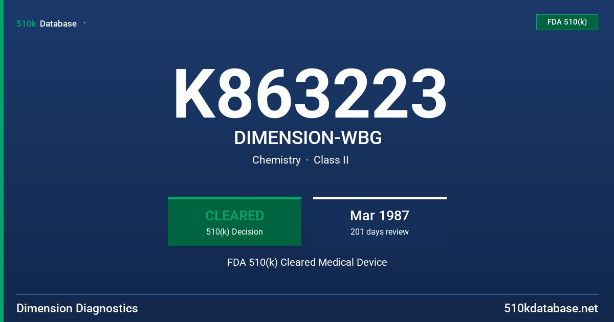 K863223 DIMENSION-WBG FDA 510(k) Cleared Medical Device