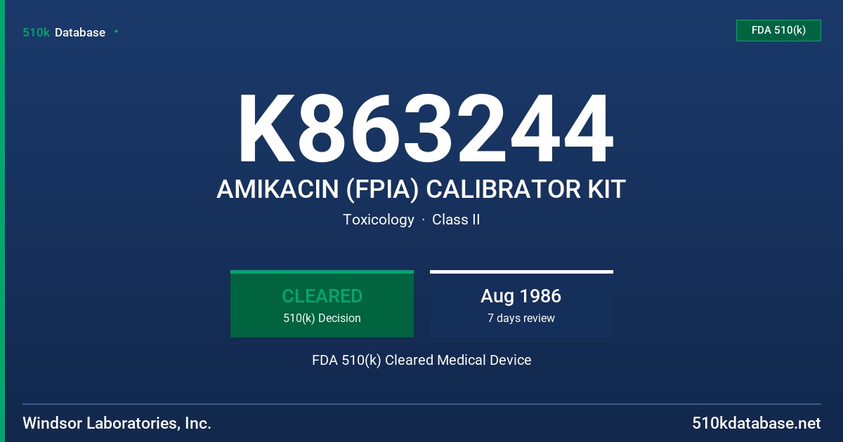 K863244 AMIKACIN (FPIA) CALIBRATOR KIT FDA 510(k) Cleared Medical Device
