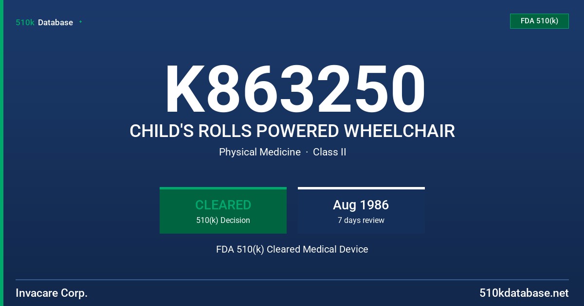 K863250 CHILD'S ROLLS POWERED WHEELCHAIR FDA 510(k) Cleared Medical Device