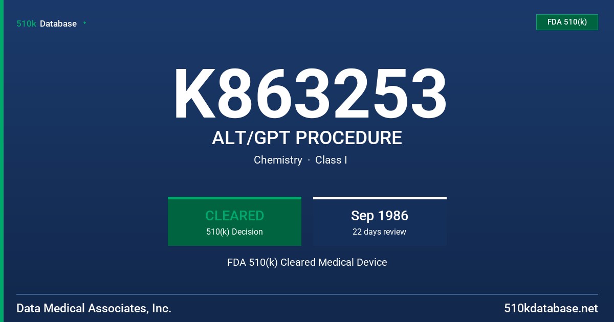 K863253 ALT/GPT PROCEDURE FDA 510(k) Cleared Medical Device