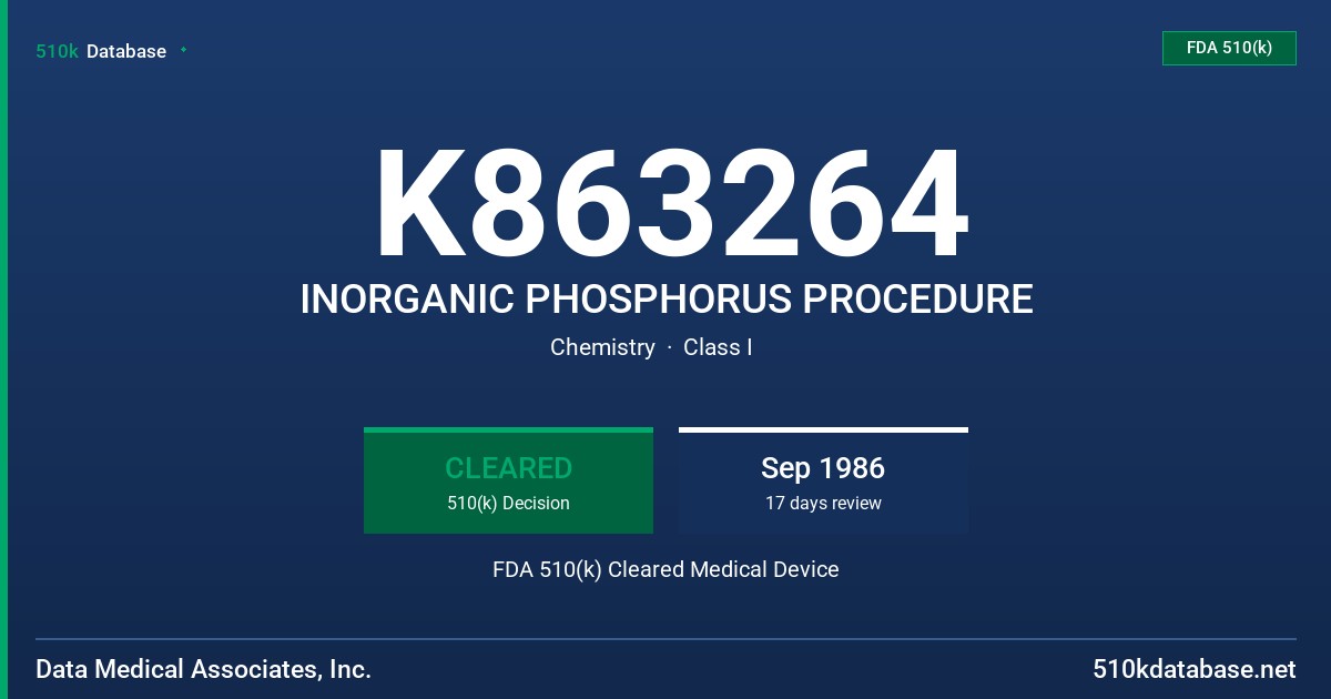 K863264 INORGANIC PHOSPHORUS PROCEDURE FDA 510(k) Cleared Medical Device