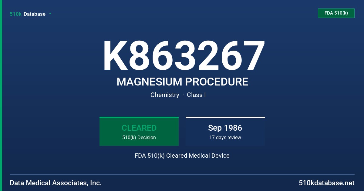 K863267 MAGNESIUM PROCEDURE FDA 510(k) Cleared Medical Device