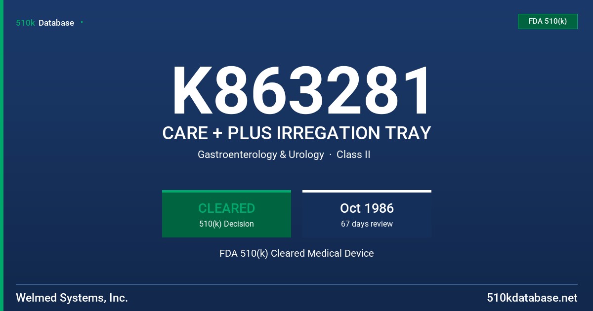 K863281 CARE + PLUS IRREGATION TRAY FDA 510(k) Cleared Medical Device