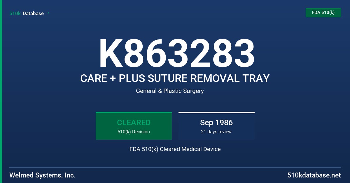 K863283 CARE + PLUS SUTURE REMOVAL TRAY FDA 510(k) Cleared Medical Device