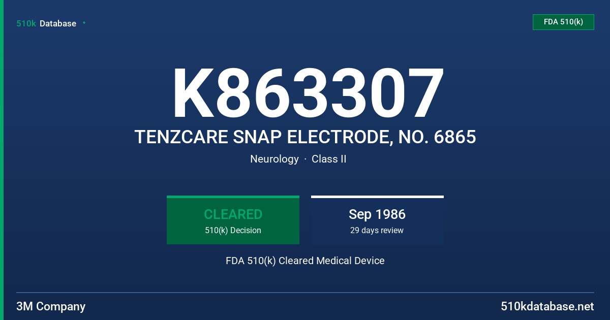 K863307 TENZCARE SNAP ELECTRODE, NO. 6865 FDA 510(k) Cleared Medical Device