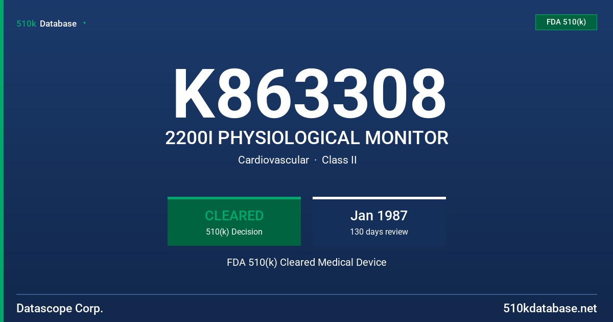 K863308 2200I PHYSIOLOGICAL MONITOR FDA 510(k) Cleared Medical Device