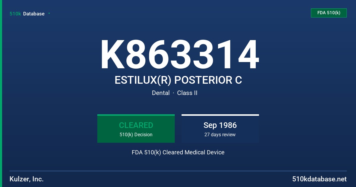 K863314 ESTILUX(R) POSTERIOR C FDA 510(k) Cleared Medical Device
